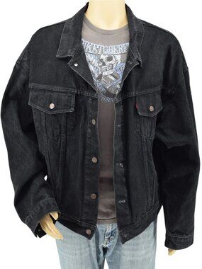 Vintage Levi’s 70598 4159 Black Denim Trucker Jacket XL "Big Patch" 90's Boxy